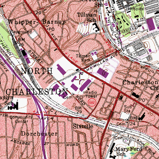 Topographic Map of Pine Haven Plaza Shopping Center, SC