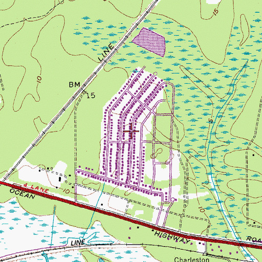 Topographic Map of Ponderosa, SC
