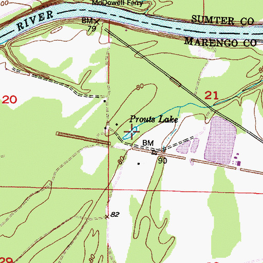 Topographic Map of Prouts Lake, AL