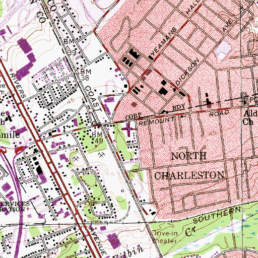 Topographic Map of Remount Road Elementary School, SC