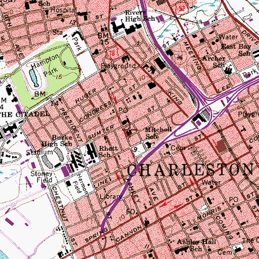 Topographic Map of Rutledge Avenue Baptist Church, SC