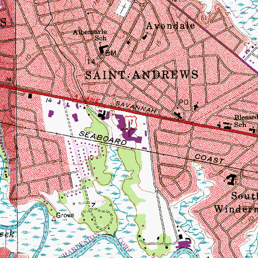 Topographic Map of Saint Andrews Shopping Center, SC