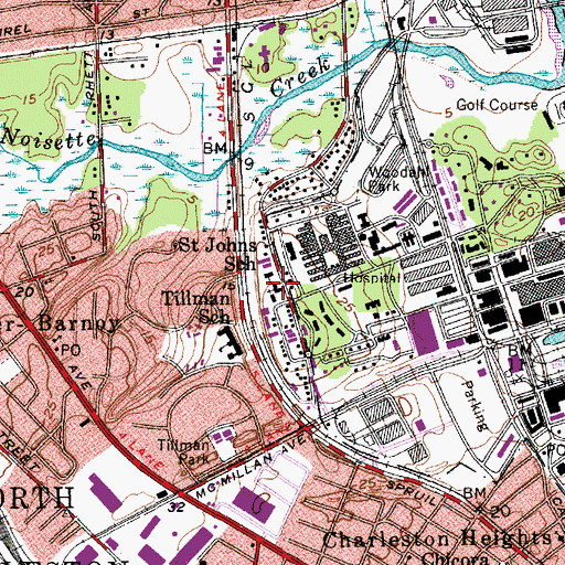 Topographic Map of Saint Johns Catholic Church, SC