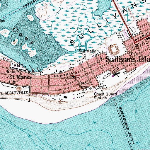 Topographic Map of Sullivans Island Baptist Church, SC