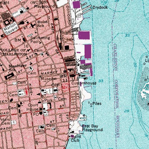 Topographic Map of United States Customhouse, SC