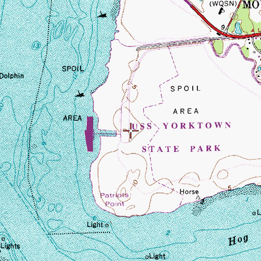 Topographic Map of USS Yorktown State Park, SC