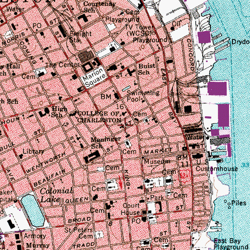 Topographic Map of Wentworth Street Baptist Church (historical), SC