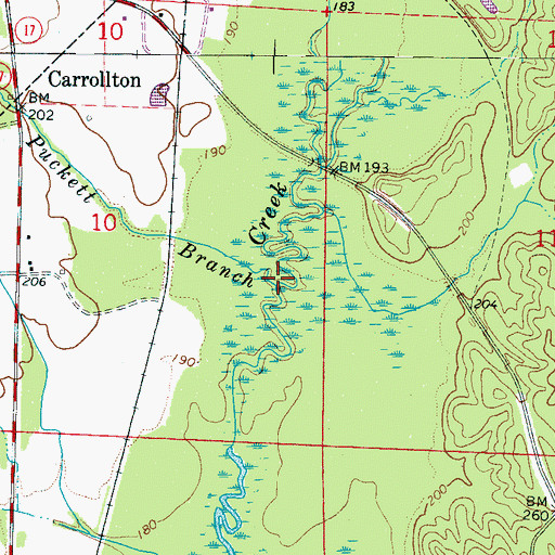 Topographic Map of Puckett Branch, AL