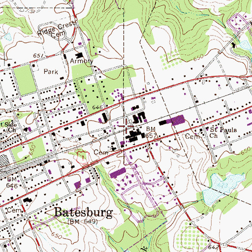 Topographic Map of Town of Batesburg-Leesville, SC