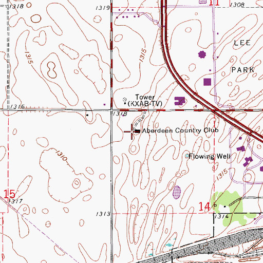 Topographic Map of Aberdeen Country Club, SD