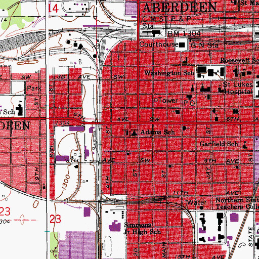 Topographic Map of Adams School, SD