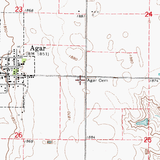 Topographic Map of Agar Cemetery, SD