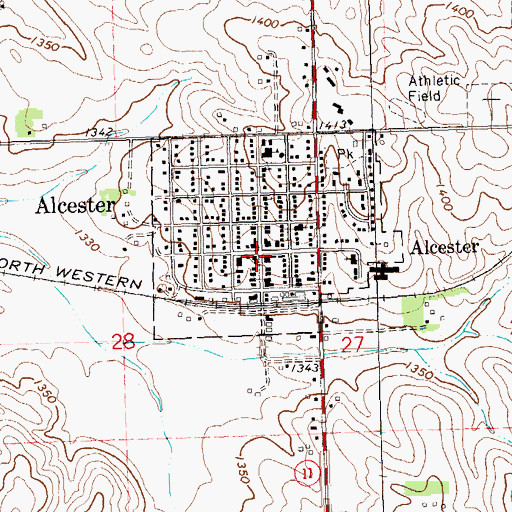 Topographic Map of Alcester, SD