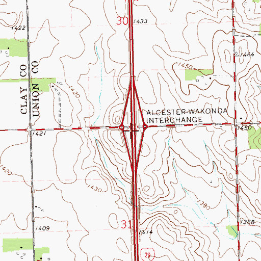 Topographic Map of Alcester-Wakonda Interchange, SD