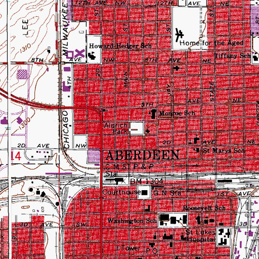 Topographic Map of Aldrich Park, SD