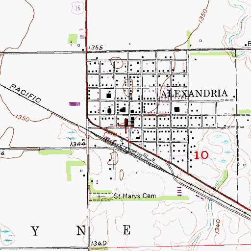 Topographic Map of Alexandria, SD