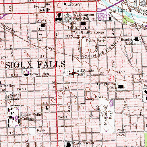 Topographic Map of All Saints School, SD