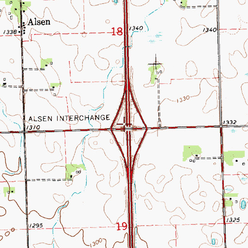 Topographic Map of Alsen Interchange, SD