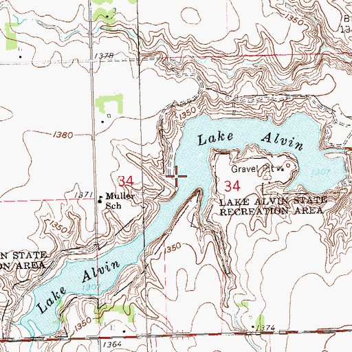Topographic Map of Lake Alvin, SD