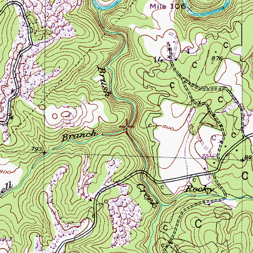 Topographic Map of Purcell Branch, AL
