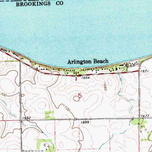 Topographic Map of Arlington Beach, SD