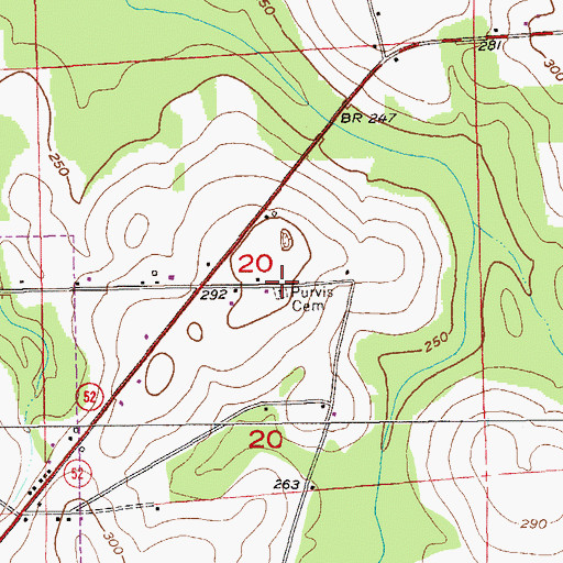 Topographic Map of Purvis Cemetery, AL