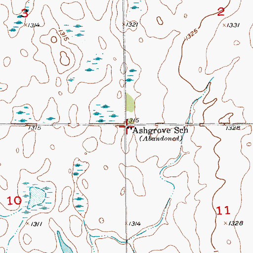 Topographic Map of Ashgrove School, SD