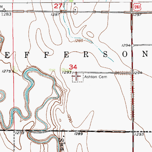 Topographic Map of Ashton Cemetery, SD