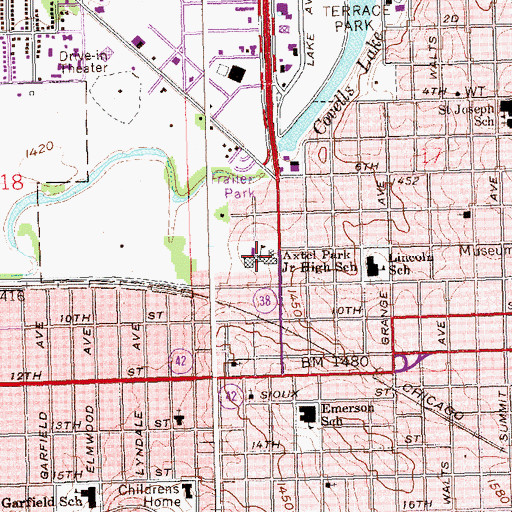 Topographic Map of Axtell Park Middle School, SD