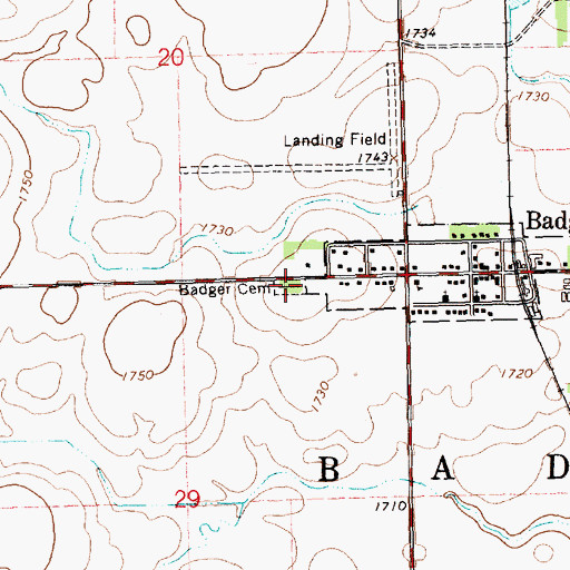Topographic Map of Badger Cemetery, SD