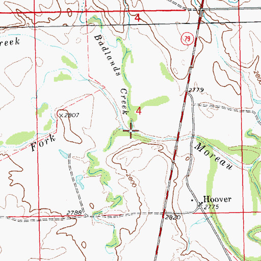 Topographic Map of Badlands Creek, SD