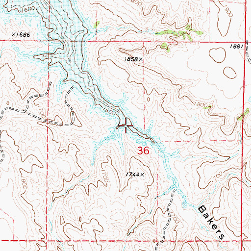 Topographic Map of Bakers Gulch, SD