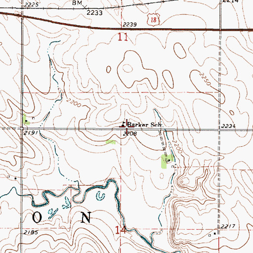 Topographic Map of Barker School, SD