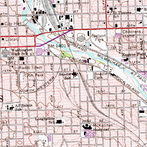 Topographic Map of Beadle School, SD