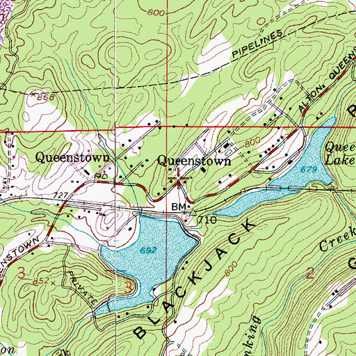 Topographic Map of Queenstown, AL