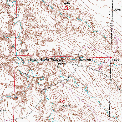 Topographic Map of Bear Heels Ranch, SD
