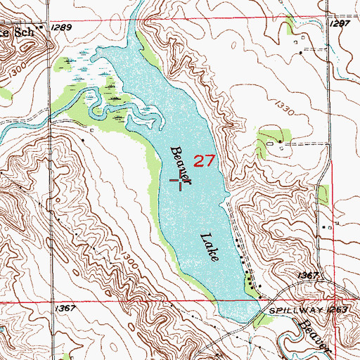 Topographic Map of Beaver Lake, SD