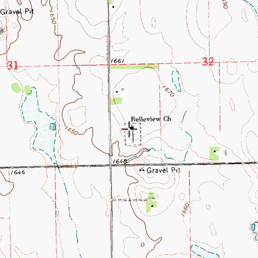 Topographic Map of Belleview Church, SD