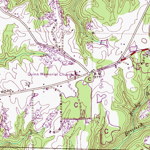 Topographic Map of Quinn Memorial Church, AL