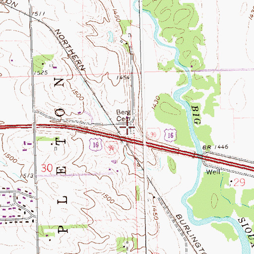 Topographic Map of Berg Cemetery, SD