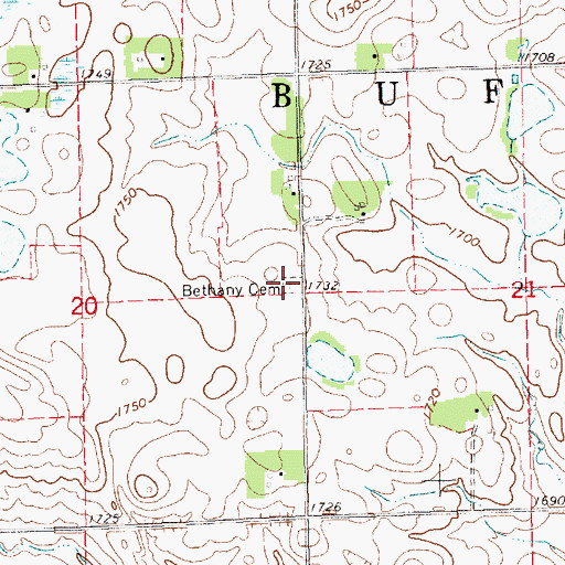 Topographic Map of Bethany Cemetery, SD