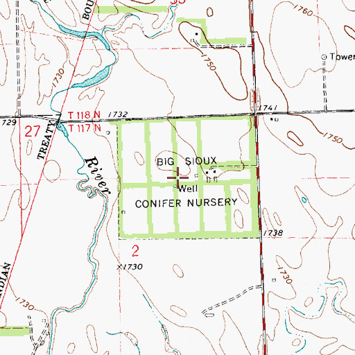 Topographic Map of Big Sioux Conifer Nursery, SD