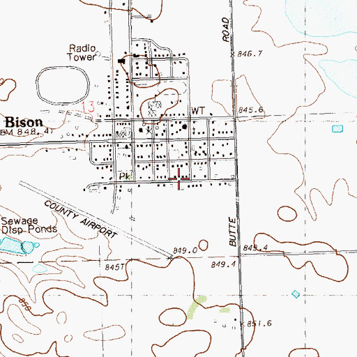 Topographic Map of Bison, SD