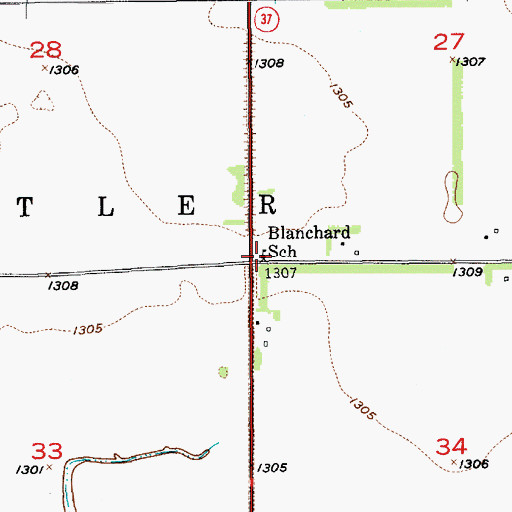 Topographic Map of Blanchard School, SD