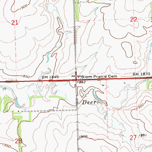Topographic Map of Blom Prairie Cemetery, SD
