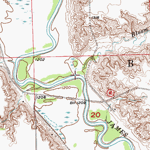 Topographic Map of Bloom Creek, SD