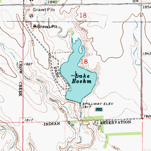 Topographic Map of Lake Boehm, SD