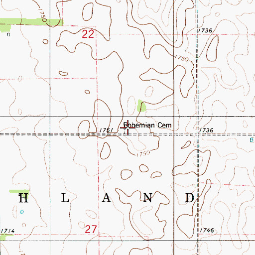 Topographic Map of Bohemian Cemetery, SD