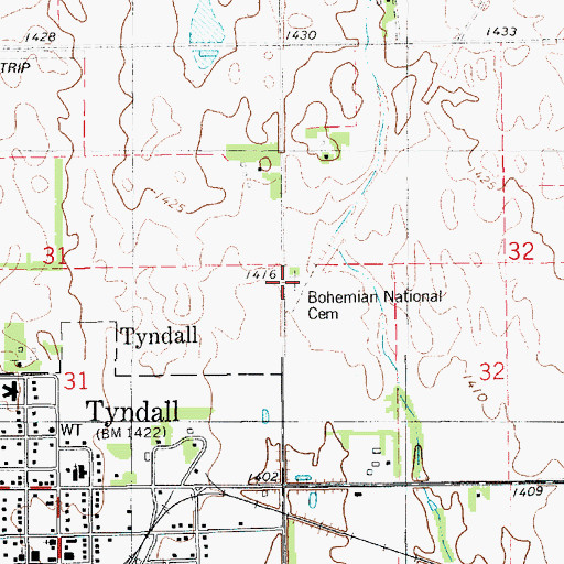 Topographic Map of Bohemian National Cemetery, SD