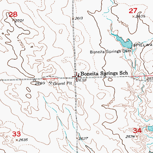 Topographic Map of Boneita Springs School, SD